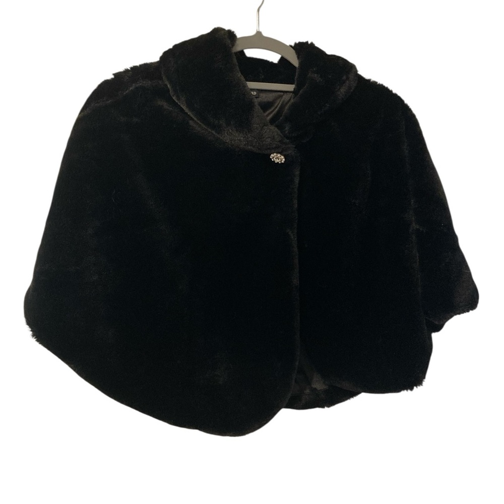 Nina Leonard NEW medium faux fur collared snap capelet